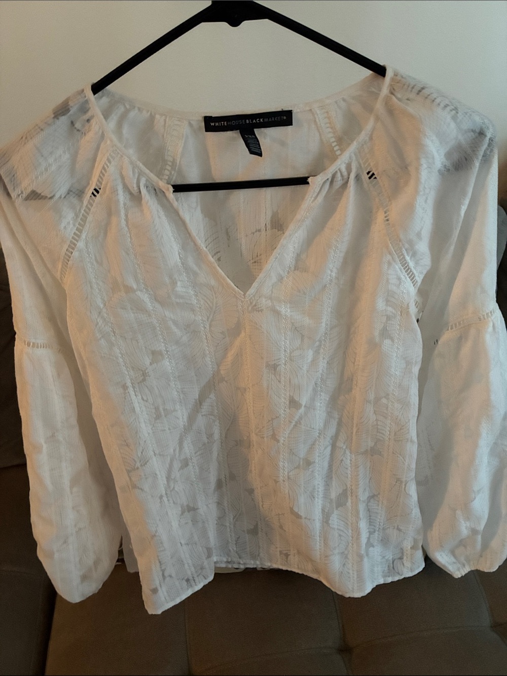 White House Black Market White Embroidered V-Neck Peasant Blouse
